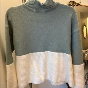 Cozy Two-Tone Blue and White High Neck Sweater